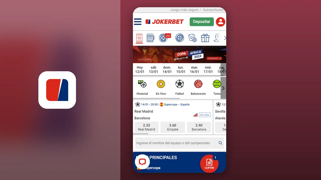 Captura oficial de la app de Jokerbet